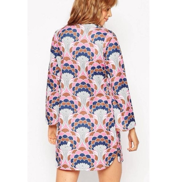 NEW ASOS Retro Tunic Dress 70s Go Go Purple Blue Bell Sleeves Size 10 NWOT - Picture 2 of 8